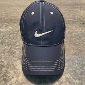 Nike Golf Swoosh Front Cap Hat Navy Blue White Contrasting Stitch Polyester